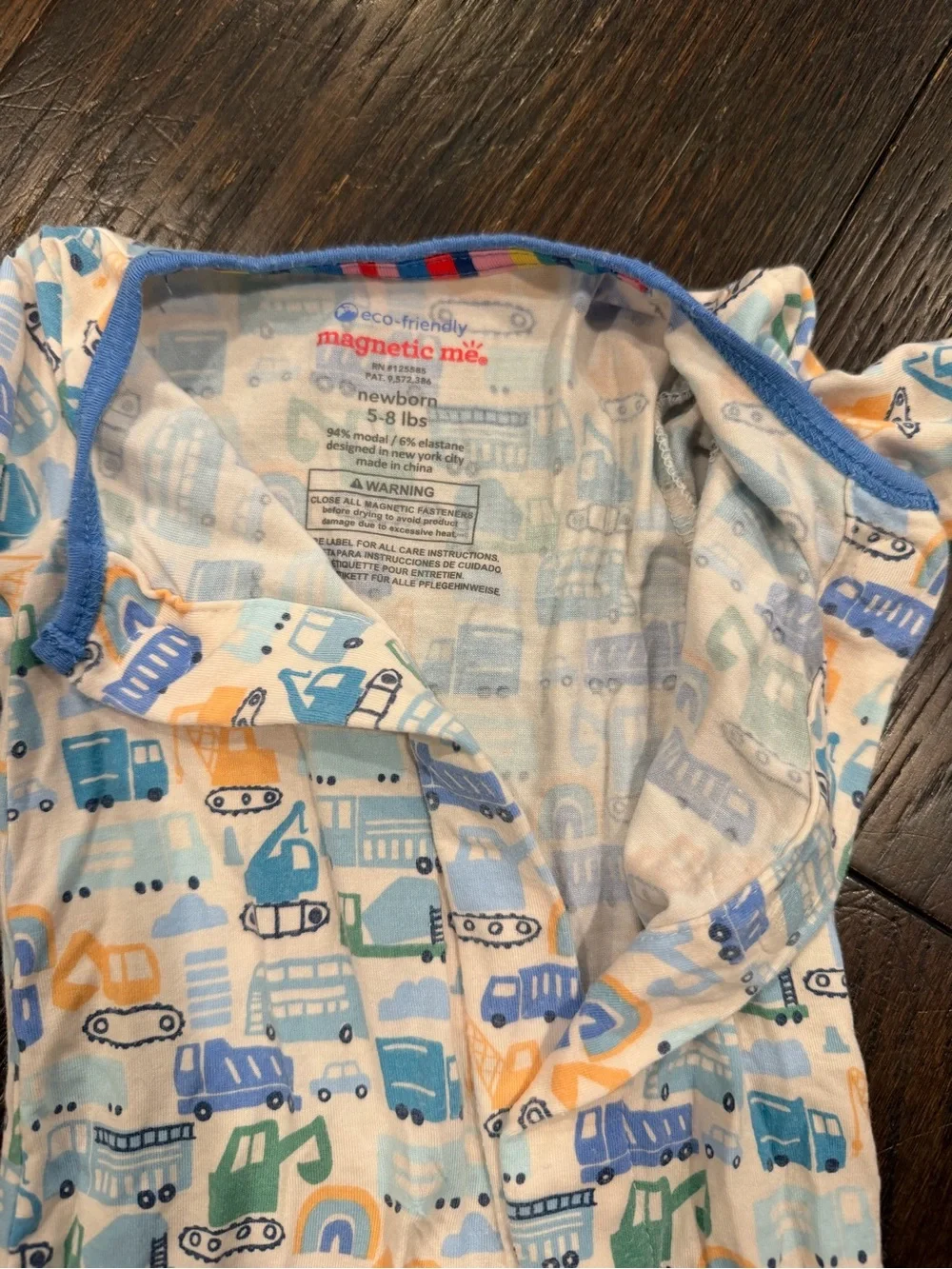 MagneticMe Blue & Green Vehicle-Print Baby One-Piece Footed Pajama